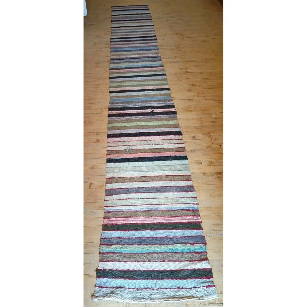Antique Imported Swedish HandMade Rag Rug Runner (24‎ x 181 inches )